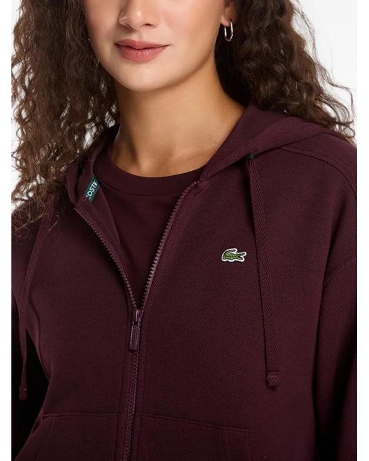 Lacoste Purple Logo-Patch Zip-Up Hoodie