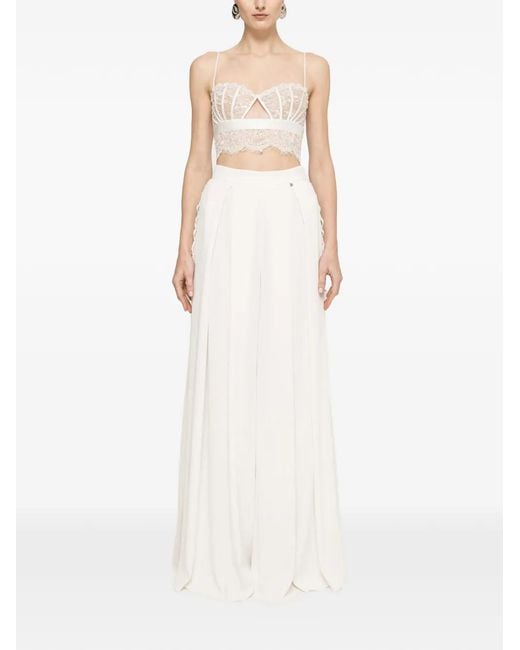 Nissa White Lace-Up Palazzo Pants