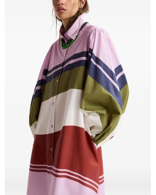 Essentiel Antwerp Pink Stripe-Print Cotton Shirt Dress