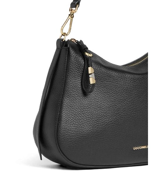 Coccinelle Black Petit Sac Nory En Cuir À Fermeture Éclair Porté Épaule