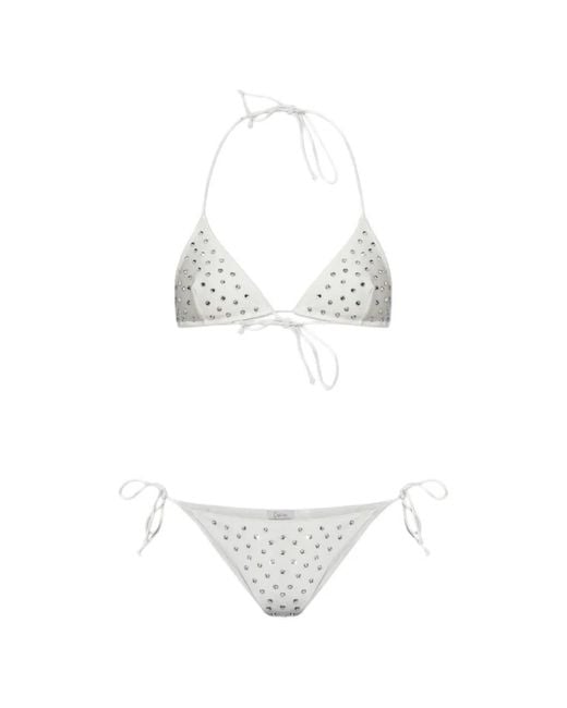 Oseree White Crystal-Embellished Triangle Bikini