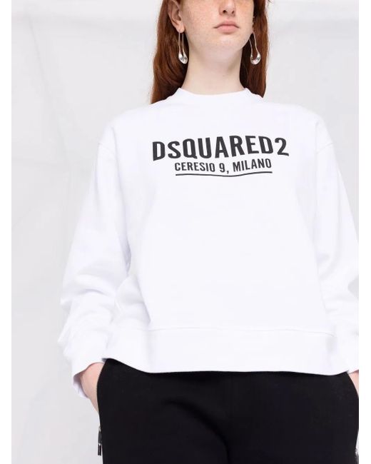 DSquared² White Logo Print Crew Neck Sweatshirt