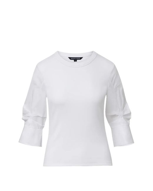 Veronica Beard White Junia Ruffled-Sleeve Blouse