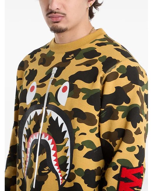 A Bathing Ape Yellow Camo Shark Sweatshirt