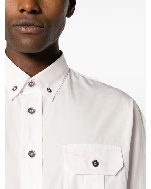 Camisa con logo bordado Prada de hombre de color White