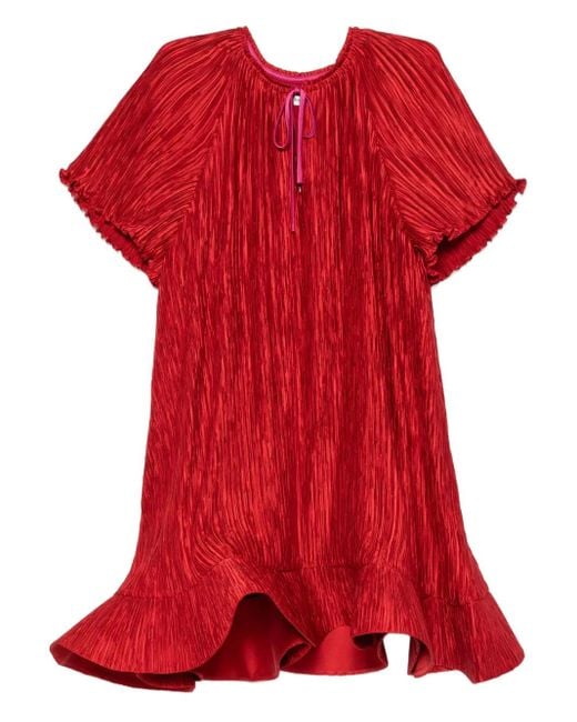 Jonathan Simkhai Red Plissé Ruffled Mini Dress