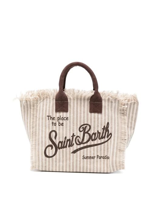Mc2 Saint Barth Natural Colette Striped Frayed Tote Bag