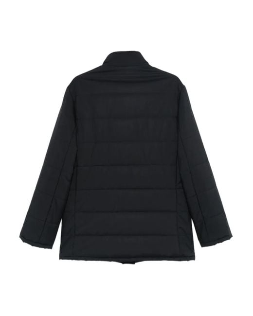 Barba Napoli Black Button Quilted Coat for men