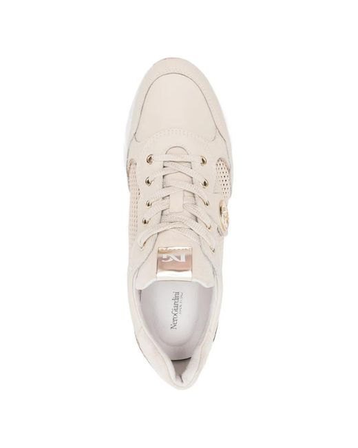 Nero Giardini White Pierced Leather Sneakers