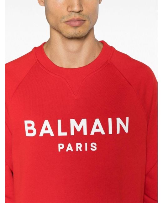 Balmain Cotton Sweatshirt With Logo in Red for Men Lyst UK