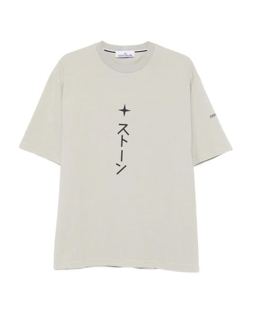 Stone Island White Graphic-Print T-Shirt for men