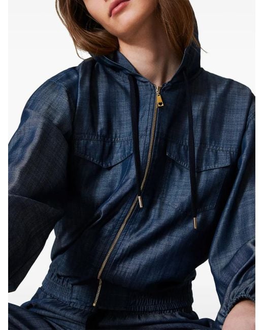Twinset Blue Hooded Denim Jacket