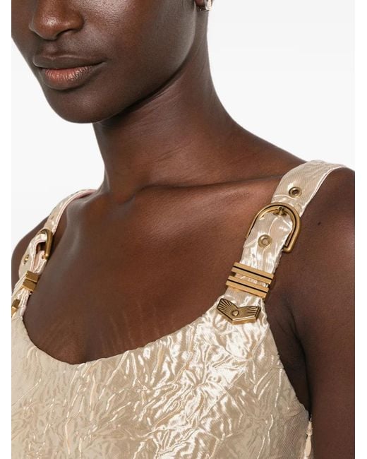 Versace White Crushed Buckle-Detail Mini Dress