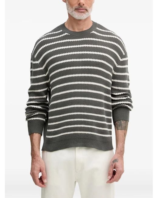 ARMANI EXCHANGE Gray Horizontal-Stripe Crew-Neck Sweater for men