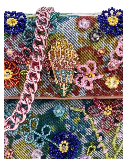 Kurt Geiger Blue Mini Kensington Bead-Embellished Floral-Print Shoulder Bag