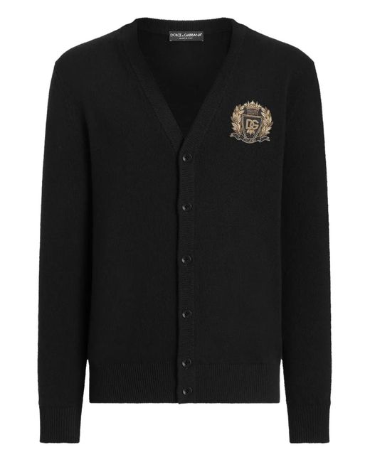 Dolce & Gabbana Black Logo-Appliqué Buttoned Cardigan for men