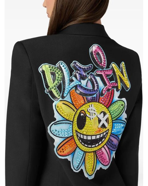 Philipp Plein Black Rhinestone-Embellished Blazer