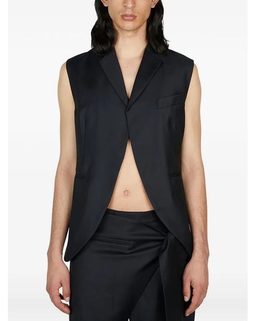 AARON ESH Blue Notched-Lapels Waistcoat for men