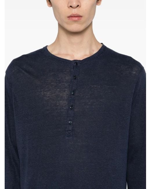 Camiseta de lino con cuello henley Gusari de hombre de color Blue