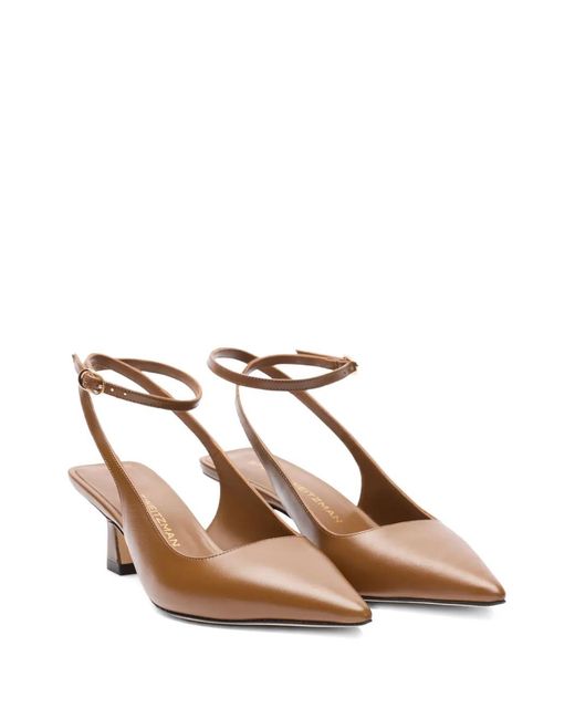 Stuart Weitzman White Vinnie 50 Squared Strap Pumps