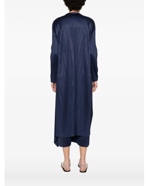 Pleats Please Issey Miyake Blue Pleated Wrap Coat