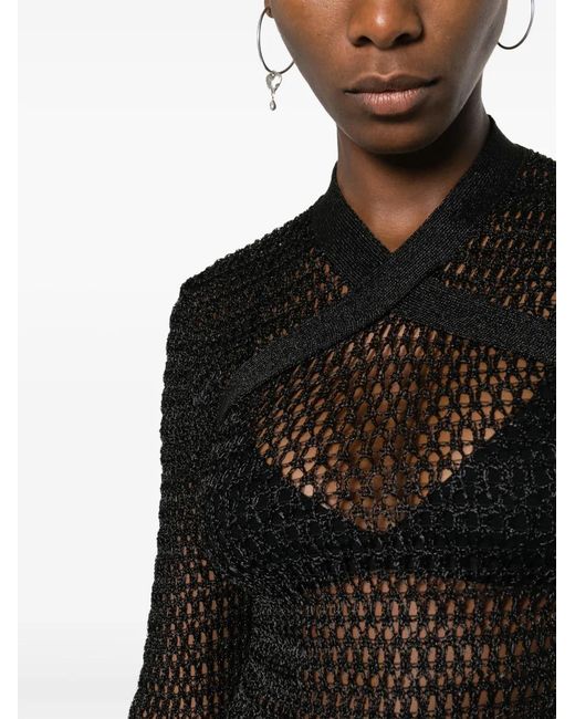 Off-White c/o Virgil Abloh Black Metallic-Threading Open-Knit Jumper