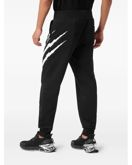 Philipp Plein Black Claw-Print Cotton Sweatpants for men