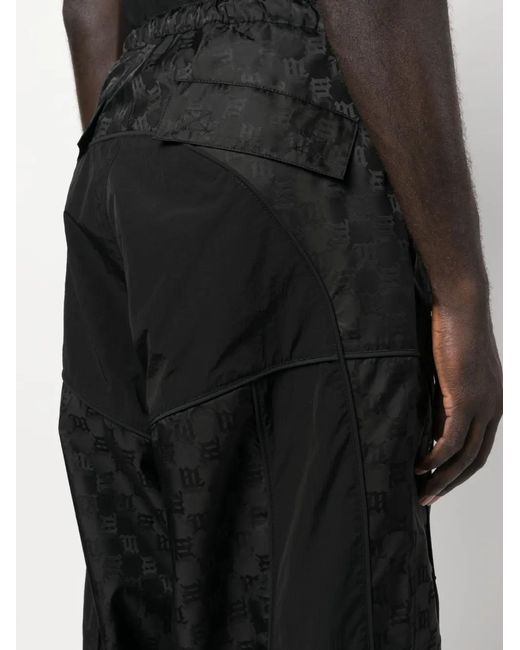 M I S B H V Black Monogram-Jacquard Wide-Leg Trousers for men