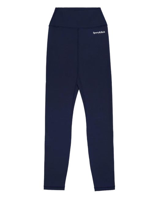 Sporty & Rich Blue High-Rise Logo Performance Trousers