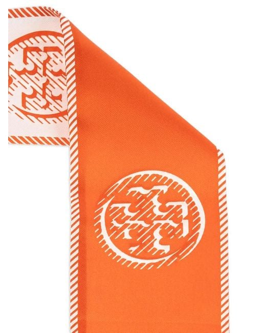 Tory Burch Orange Foulard En Soie Imprimé