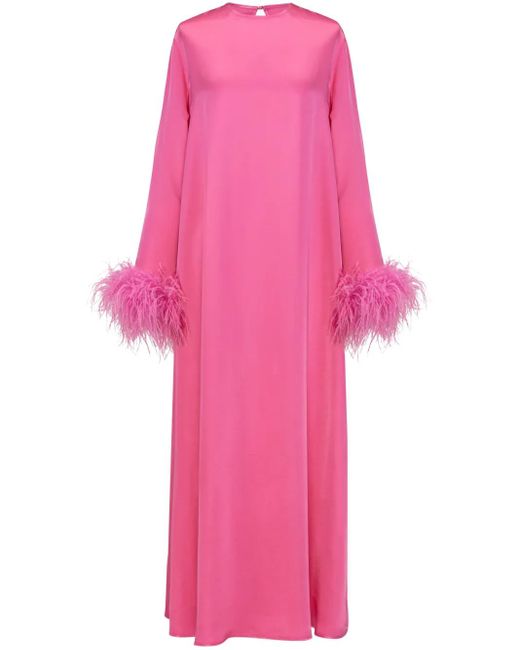 Sleeper Pink Suzi Detachable Feather-Cuffs Maxi Dress