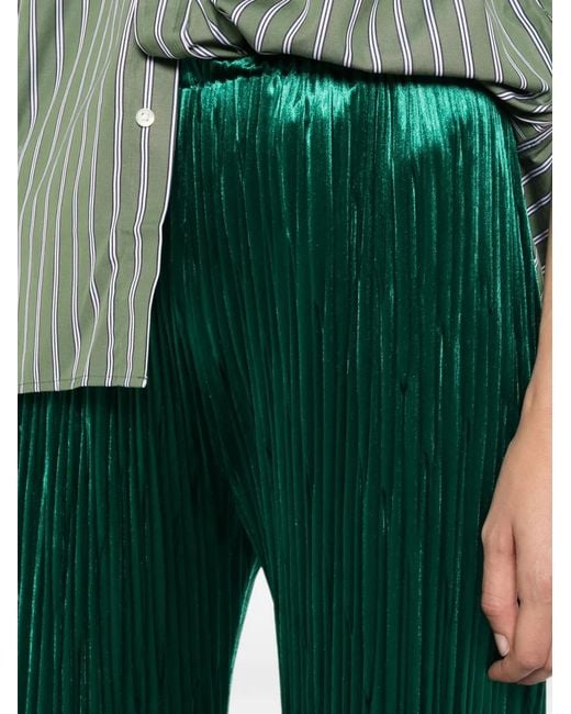 Forte_forte Green Pleated Satin-Finish Trousers