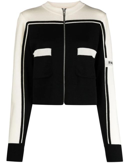 Palm Angels Black Logo-Intarsia Wool Zip Cardigan