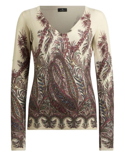 Etro Trui Met Paisley-Print En V-Hals in het Brown