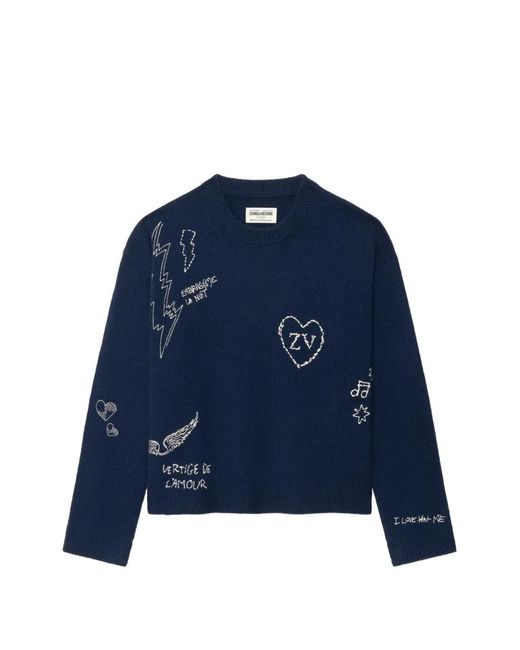 Zadig & Voltaire Blue Markuz Jumper 100% Cashmere