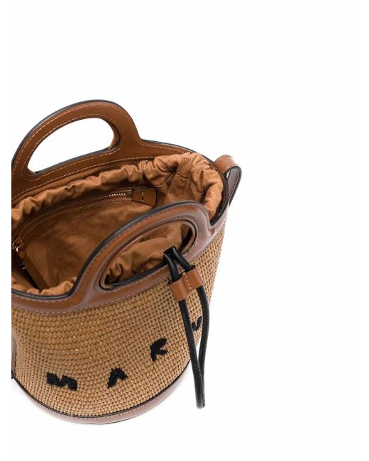 Marni Brown Bucket Bag With Embroidered Logo