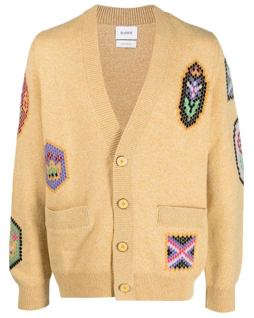 Barrie Natural Scottish Symbols Intarsia-Knit Cardigan for men