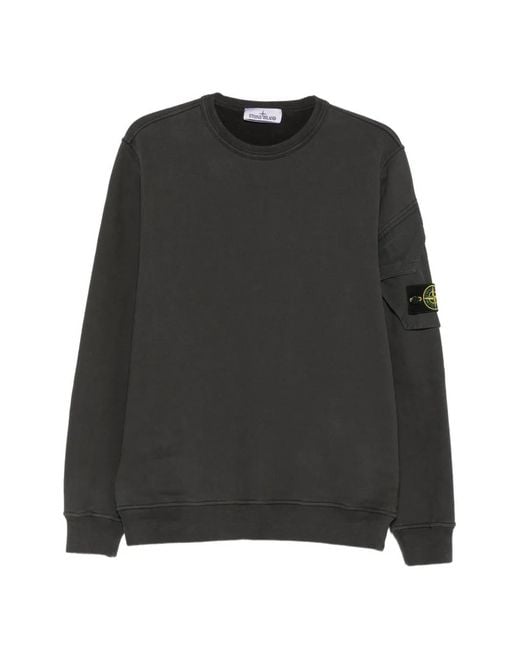 Stone Island Black Sleeve-Pocket Ribbed-Trim Sweatshirt for men