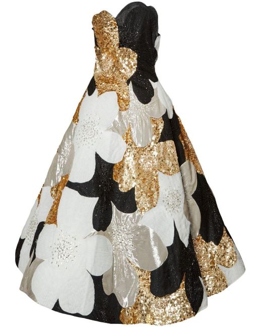 Carolina Herrera Metallic Floral Patchwork A-line Gown