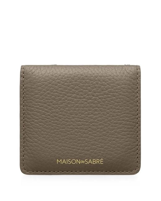 Maison De Sabre Brown Pebbled Leather Compact Mirror