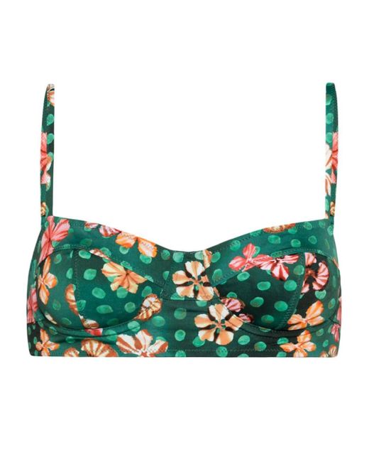 Ulla Johnson Green Zahara Floral-print Bikini Top