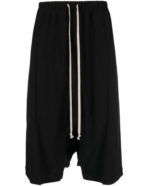 Rick Owens Black Drop-Crotch Drawstring Shorts for men