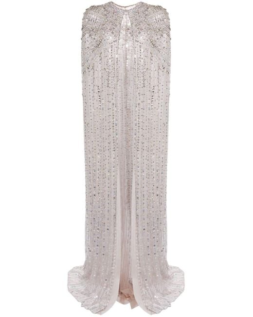 Jenny Packham Gray Clara Crystal-embellished Cape Gown
