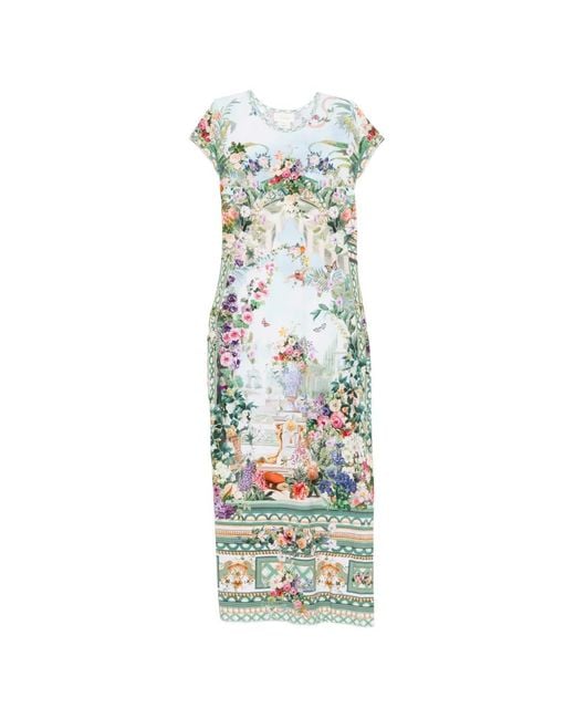 Camilla White Floral-Print Rhinestone-Embellished Midi Dress