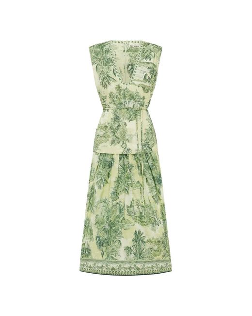 ALÉMAIS Green Sara Print Tiered Midi Dress