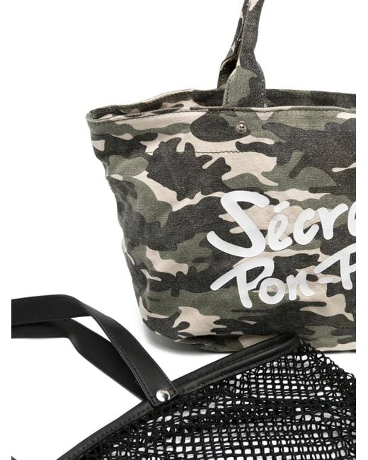 Secret Pon-pon Black City Camouflage Mesh-Overlay Tote Bag