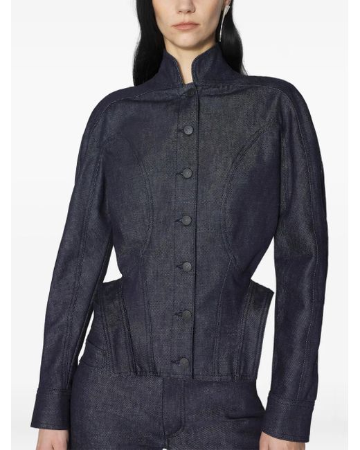 Mugler Blue Button-Fastening Sculptural Cinched Jacket