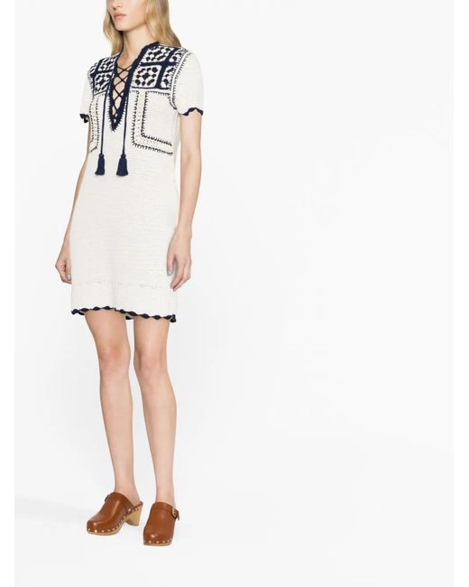 Zadig & Voltaire Blue Imany Tasselled Crochet Organic Cotton Minidress