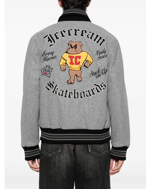 ICECREAM Gray Logo-Appliqué Bomber Jacket for men