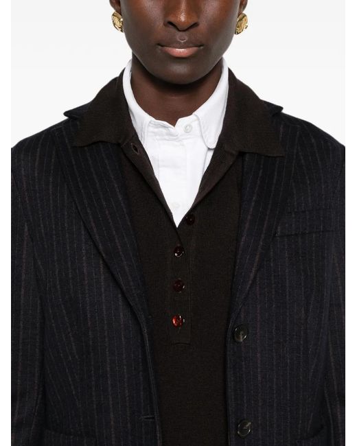 19.61 MILANO Black Pinstripe-Pattern Notched-Lapels Blazer